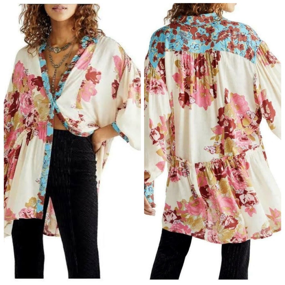 Free People Brunch A Bunch Boho Tunic Shirt in Light Combo Oversized